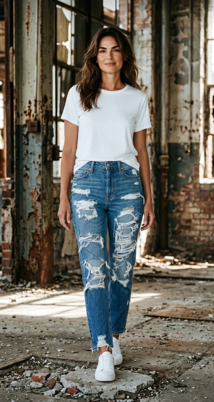 American Eagle Jeans High Rise Jean Distressed Thrashed Blue Women's Size 6
